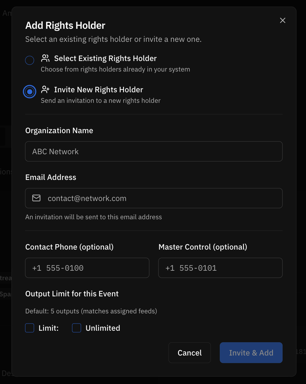 Add Rights Holder Modal